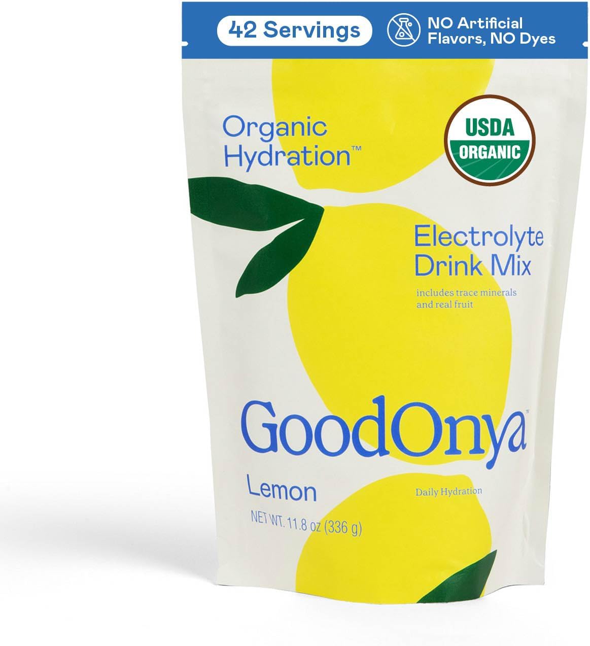 GOODONYA HYDRATE Electrolyte & Mineral Powder, 11.9oz, 42 Servings - Certified Organic, Real Lemon Juice, Himalayan Pink Salt, Stevia, Coconut Water, Paleo, Plant Based, No Sugar Added