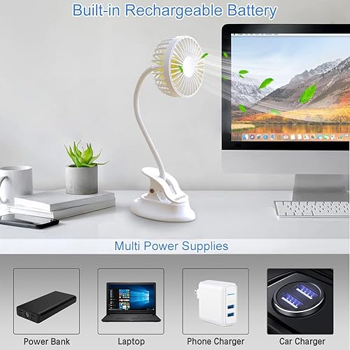 Miniatura 5 de Ventilador pequeño con clip, ventilador portátil con batería USB, ventilador recargable para cochecito de bebé, ventilador de escritorio personal