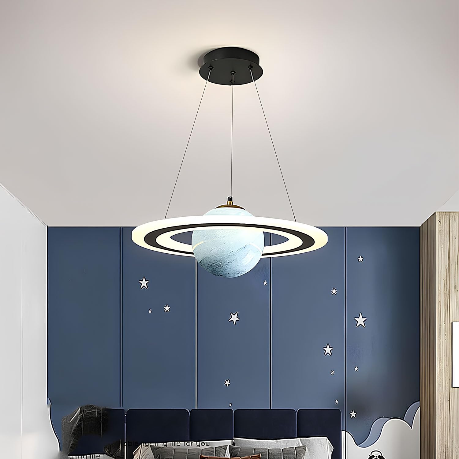 Moddeny Kinderzimmer Planets Pendelleuchten, moderne Acryl Innenleuchter verstellbare E27 Decke Pendelleuchte mit rundem Glas Lampenschirm für Jungen Mädchen Wohnzimmer Kinderzimmer