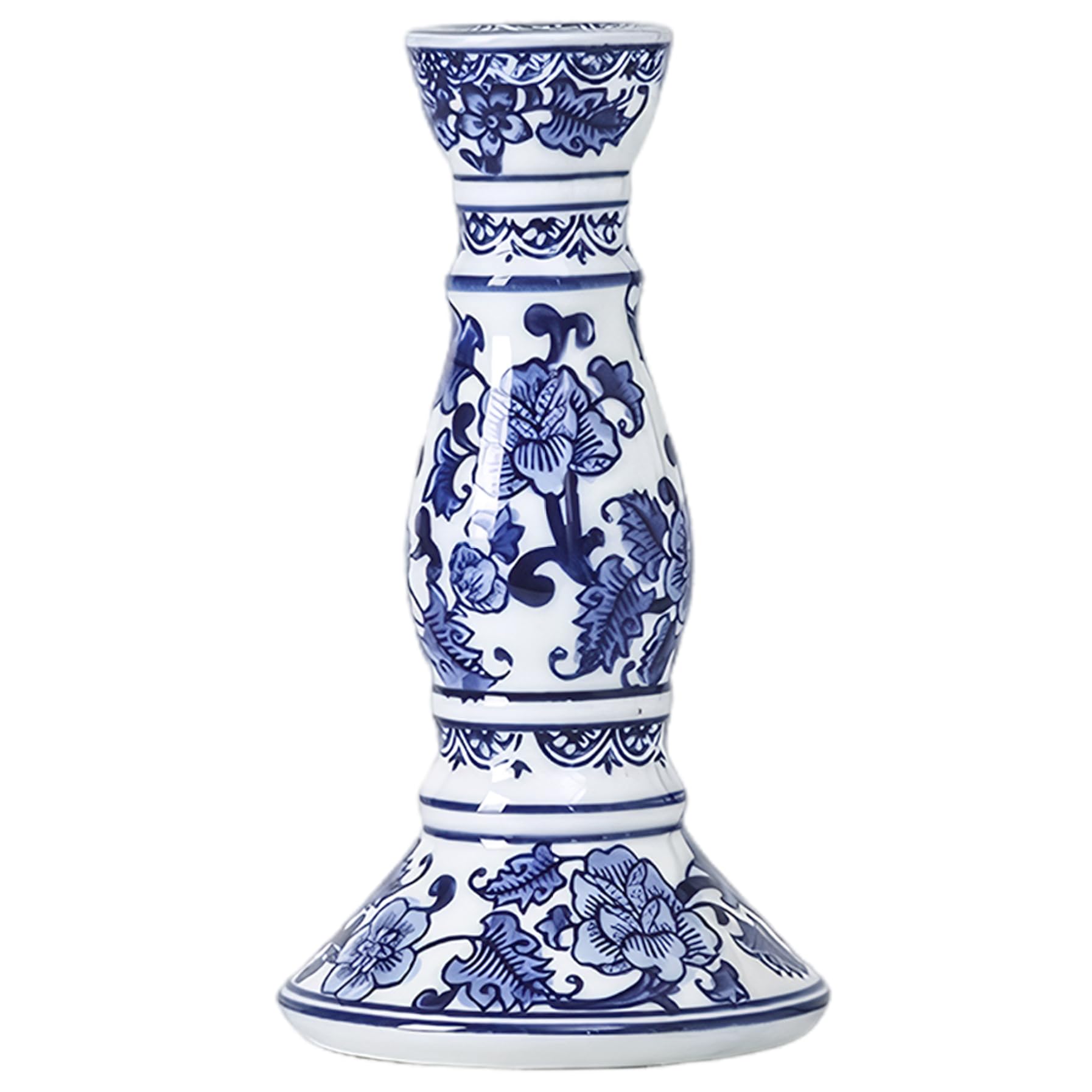 Blaues und weißes Porzellan, 21 x 9, 9 cm, Keramik-Kerzenhalter mit Blumenmuster, eleganter handgefertigter Kerzenhalter für Schreibtisch- und Raumdekoration, Keramik