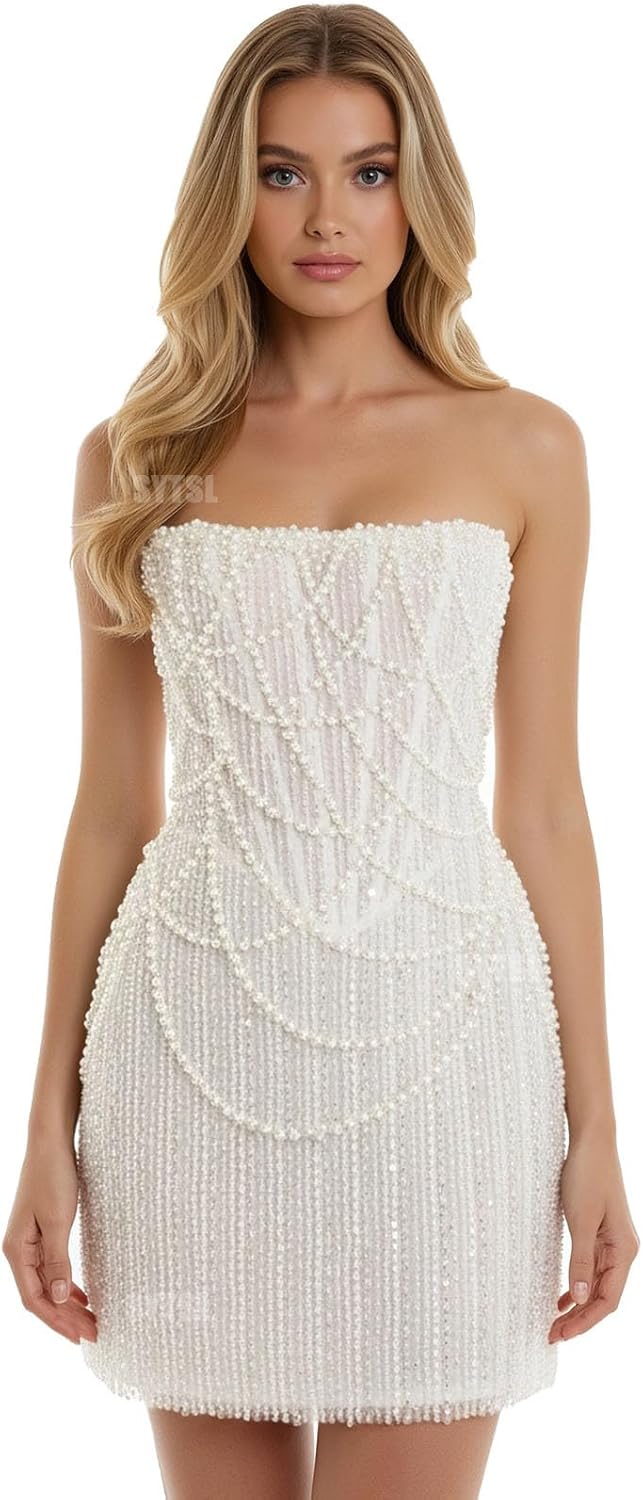 Wedding Dresses for Bride 2026 Pearl Beaded Bridal Vestidos Strapless Reception Gown SY899