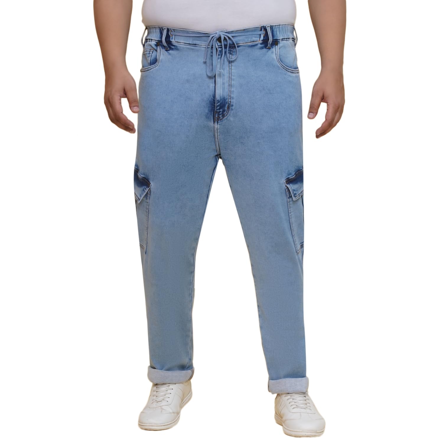john pride Plus Size Men Regular Fit Light Fade Blue Stretchable Cargo Jeans-picture-16