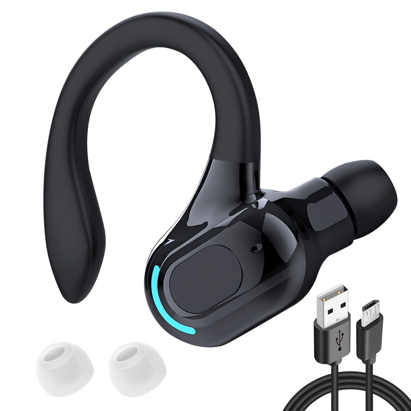 Auricolare Bluetooth V5.2 Singolo Senza Fili con Integrato Microfono Cuffie Mono Wireless Riduzione Rumore Sportivo Lungo Raggio HD Chiamata 20 Riproduzione per iPhone Android PC con Cavo di Ricarica