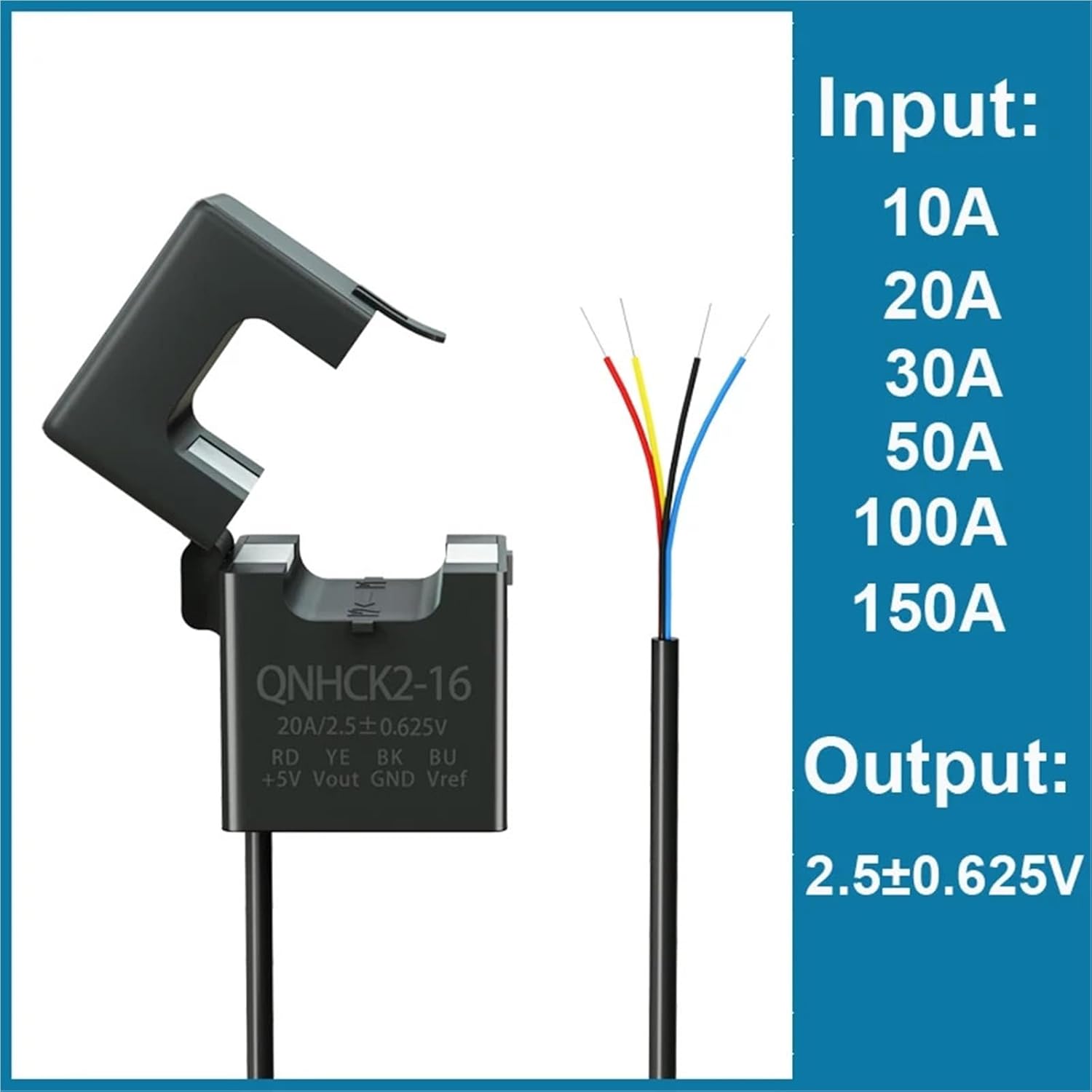 Split core Current transducer QNHCK2-16 dc 10a 20a 30a 50a 100a 150a Output 2.5V±2V Hall Effect Current Sensor clamp on(20A 2.5V 2V)