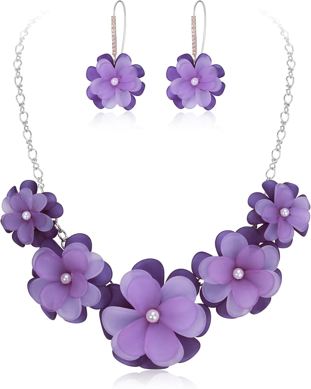 Flyonce Flower Statement Necklace Boho Summer Holiday Beach Jewelry Floral Flowers Collar Necklaces with Earrings for Women