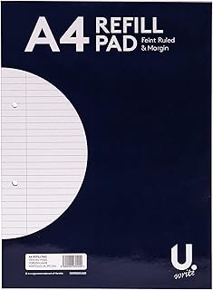 iTrend A4 Ruled Refill Pad - 160 Page (80 Sheets) Notepad - with 2 Punched Holes for Filling - Protective Cover - Student, School, Office Stationery