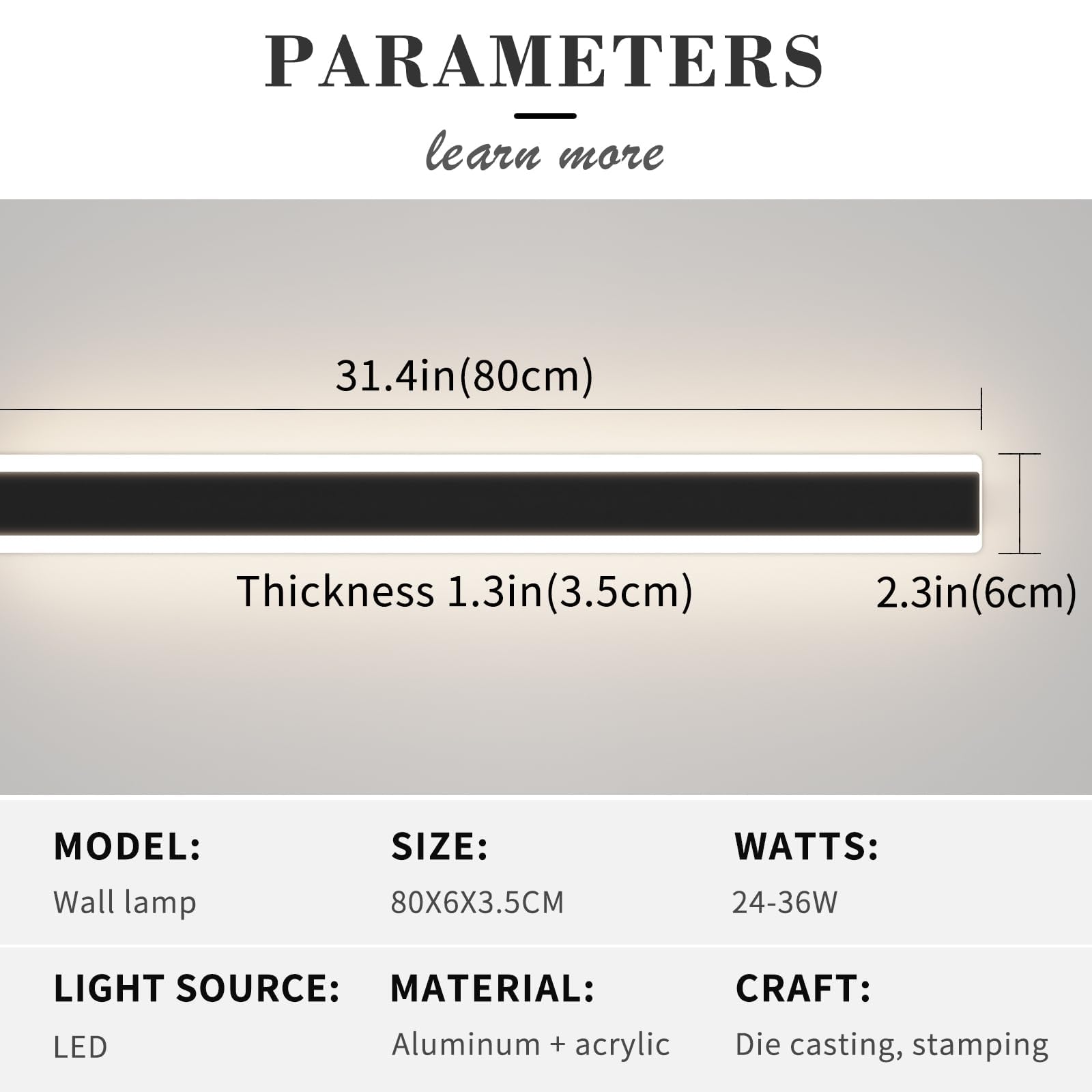 Mikeru 80CM Dimmable Outdoor Wall Light, Acrylic Wall Light IP64 Rainproof 3000K/4500K/6000K Wall-Mounted Minimalist Sconce Lights Remote Control (Without Battery) for Shop Exterior Walls — view 4