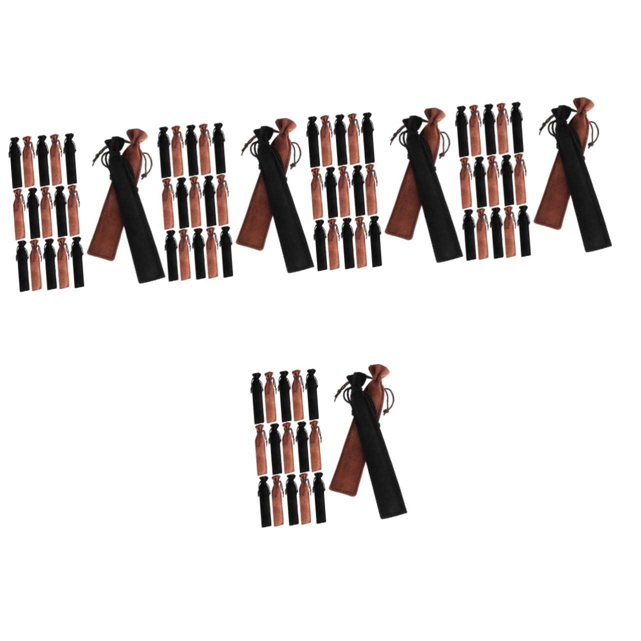 Sacs de rangement à cordons pour stylos en velours noir et marron - Lot de 100 pièces