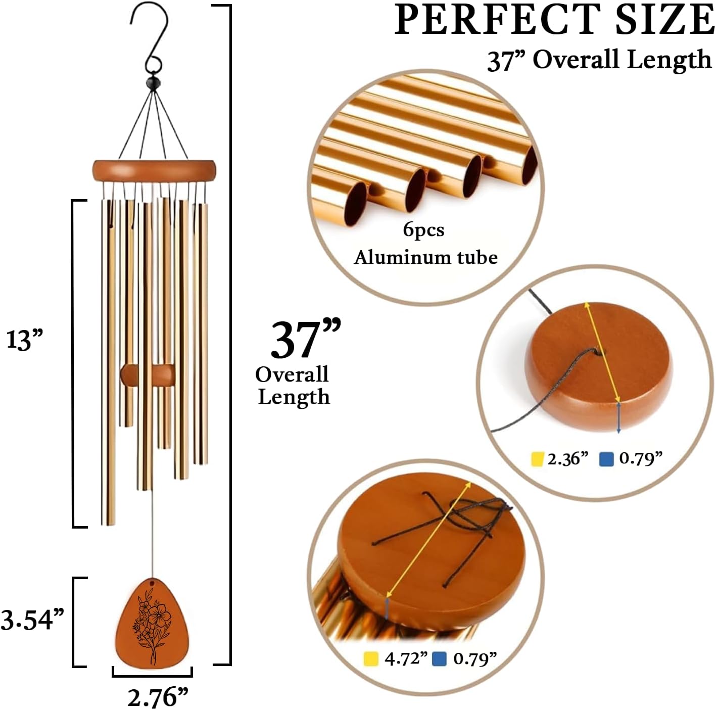 Wind Chimes for Mothers Day - Long Distance Gifts, Mothers Day Wind Chime for Mom - Mom Birthday Gifts from Daughter, Son - Patio, Garden Decor - Large Wind Chimes for Outside Indoor Outdoor 37 Inches