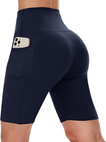 CAMPSNAIL Biker Shorts Women with Pockets - 3"/5"/8" High Waisted Workout Spandex Tummy Control Gym Running Yoga Shorts