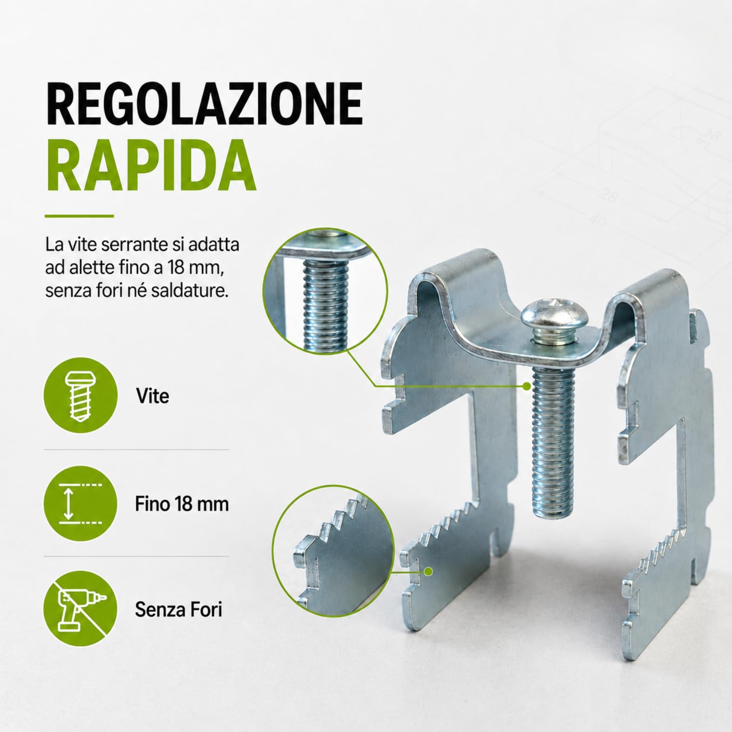 Fixlin Morsetto in Acciaio Regolabile con Triplo Attacco per Blocca Profili 50/27 su Tubi e Putrelle Metalliche