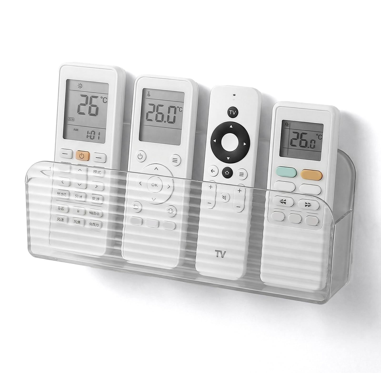 DOPENSPI Adhesive TV Remote Control Holder Wall Mounted, Transparent TV Remote Holder Wall Mounted Controller Holders Storage Organizer for Bedside Walls(Transparent White)