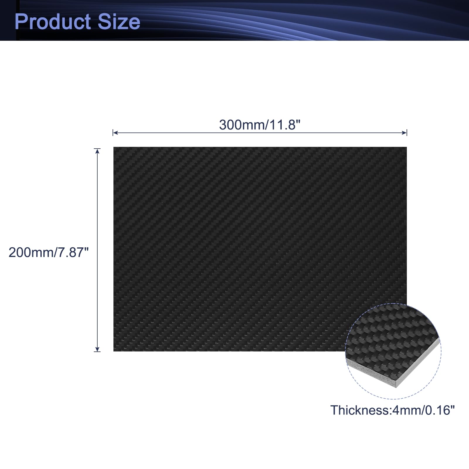 QUARKZMAN 2pcs Placas De Fibra De Carbono 3K, 300 x 200 x 4mm Placa De Fibra De Carbono Flexible Para Aviones RC, Modelos De Coches, Piezas De Automóvil (Twill Brillante)