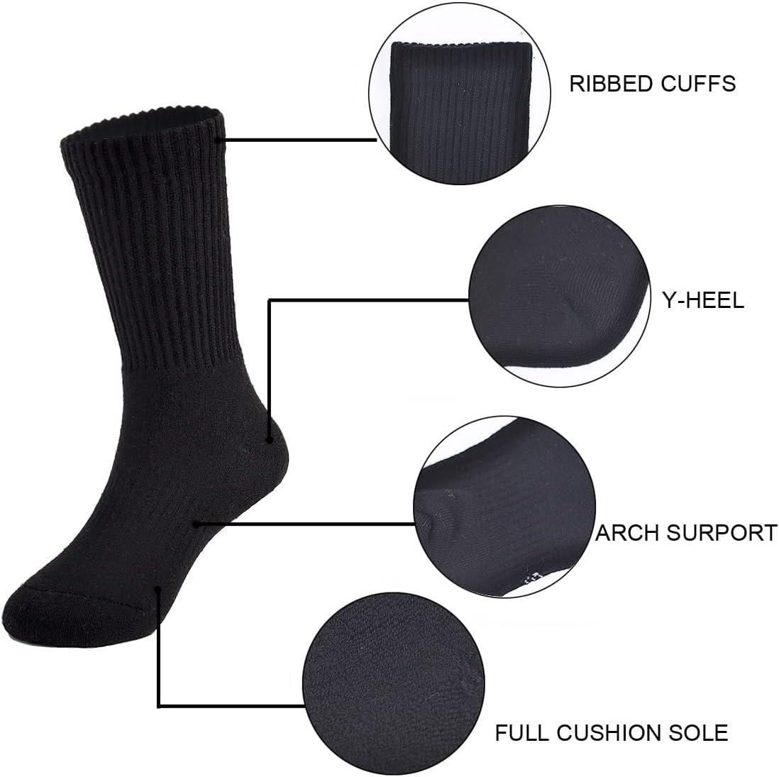 EPEIUS Kids Boys/Girls' Cushioned Crew Socks Thick Cotton Athletic Socks 6 Pack 4-14 Years - Image 3