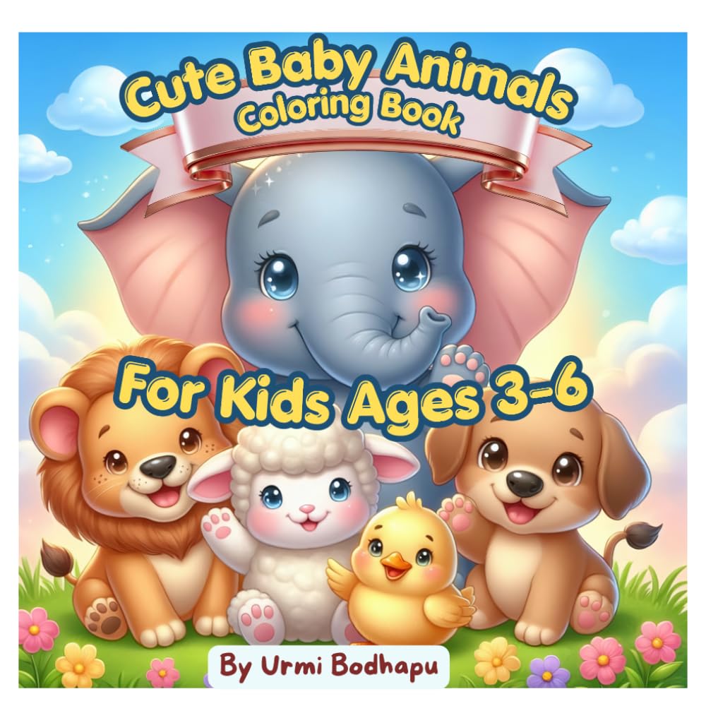 Cute Baby Animals Coloring Book for Kids Ages 3-6