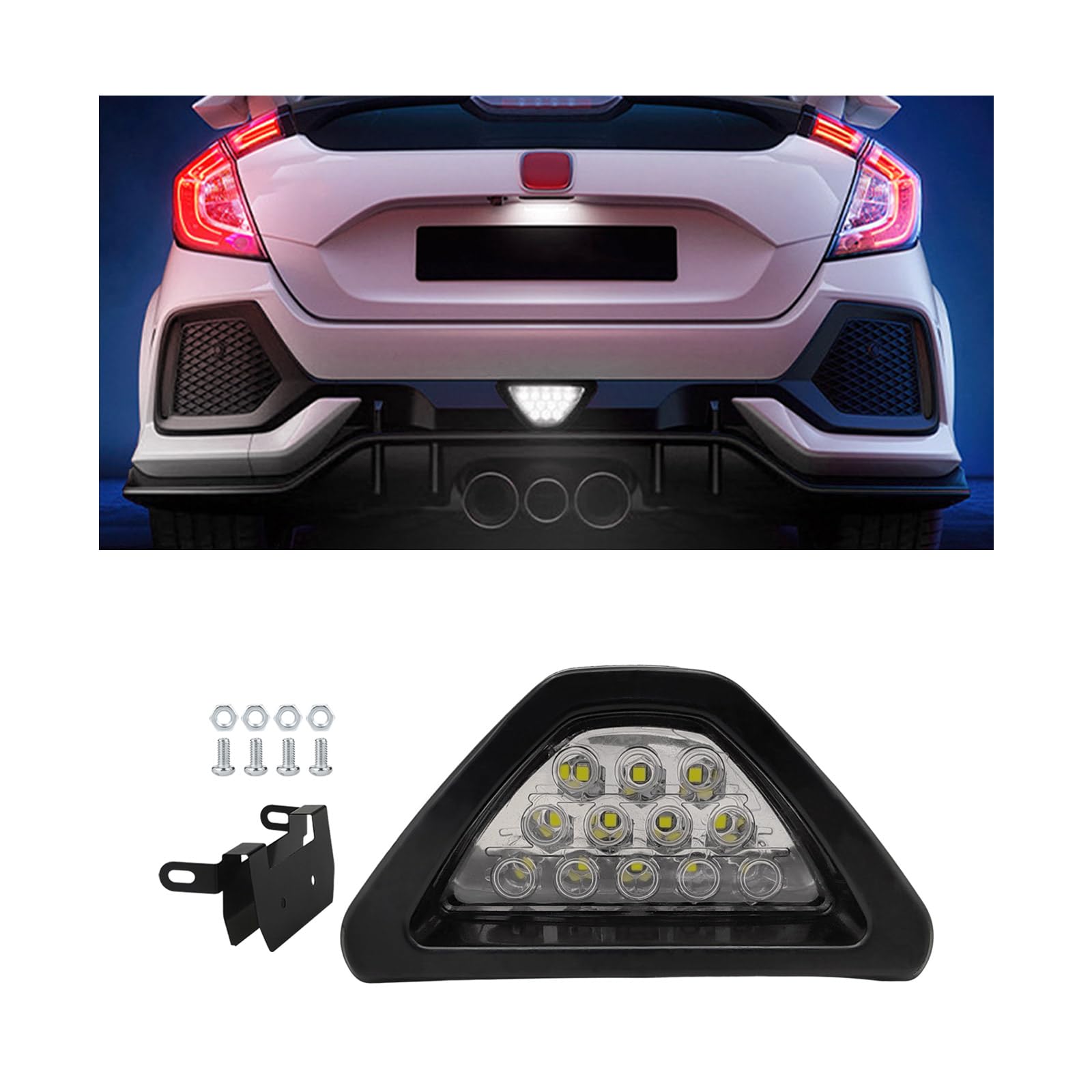 Car F1 Style Brake Light, DRL Fog Rear Tail Third Brake Light, Waterproof Triangle Warning Flash Lamp with 12 LED, Universal Car Accessories for Trucks Safety Stop (White)