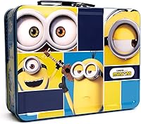 Vista 3 de Set de regalo de Minions: caja de lata de almuerzo Minions, botella de agua, rompecabezas, calcomanías y estuche para lápices.