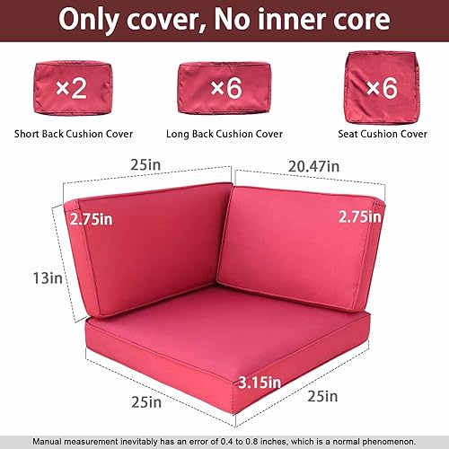 Miniatura 70 de Juego de 14 fundas de cojín de repuesto para patio al aire libre, a prueba de salpicaduras, con cremalleras, solo funda protectora para muebles