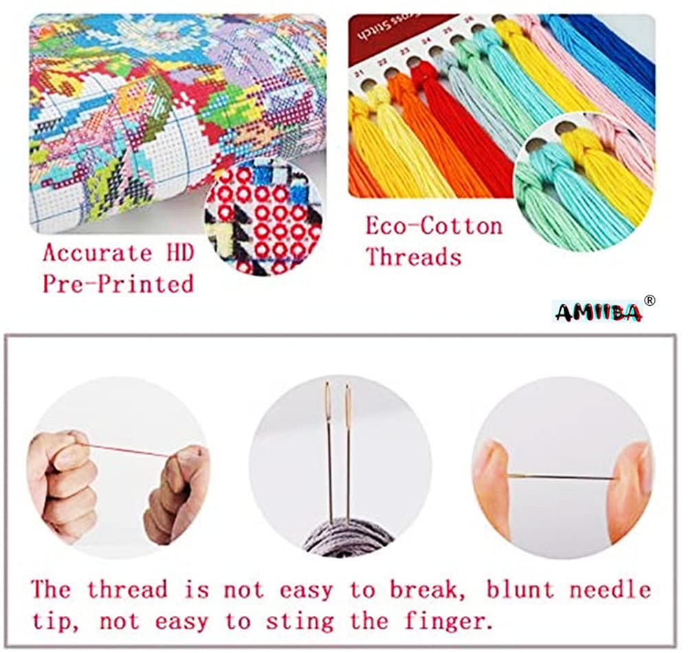 Amazon | Amiiba クロスステッチ刺繍キット図案印刷済み 11ct ホワイト