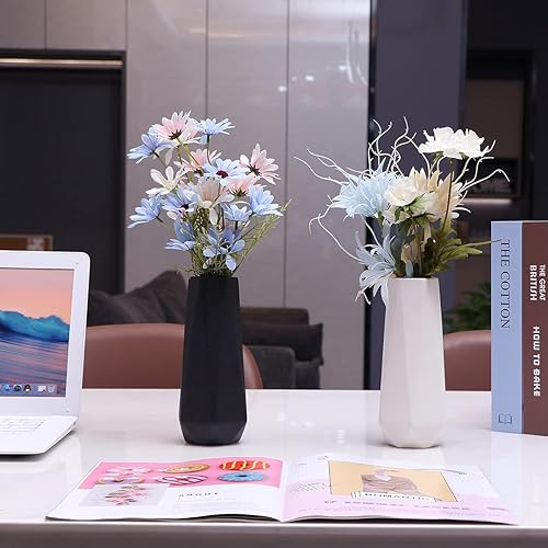 Miniatura 7 de NC CERANEE - Florero geométrico de cerámica para decoración moderna del hogar, florero floral de porcelana esmerilada, negro, 7.8 pulgadas