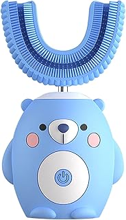 キッズU字型電動歯ブラシ、超音波自動ホワイトニングマッサージ歯ブラシU型漫画モデリング歯ブラシ敏感な歯のための子供の電動歯ブラシ自動クリーニング小道具 (Blue)