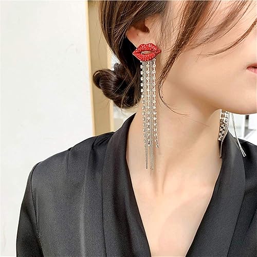 Miniatura 6 de QTMY Pendientes brillantes de diamantes rojos con borlas de diamantes de imitación para mujer