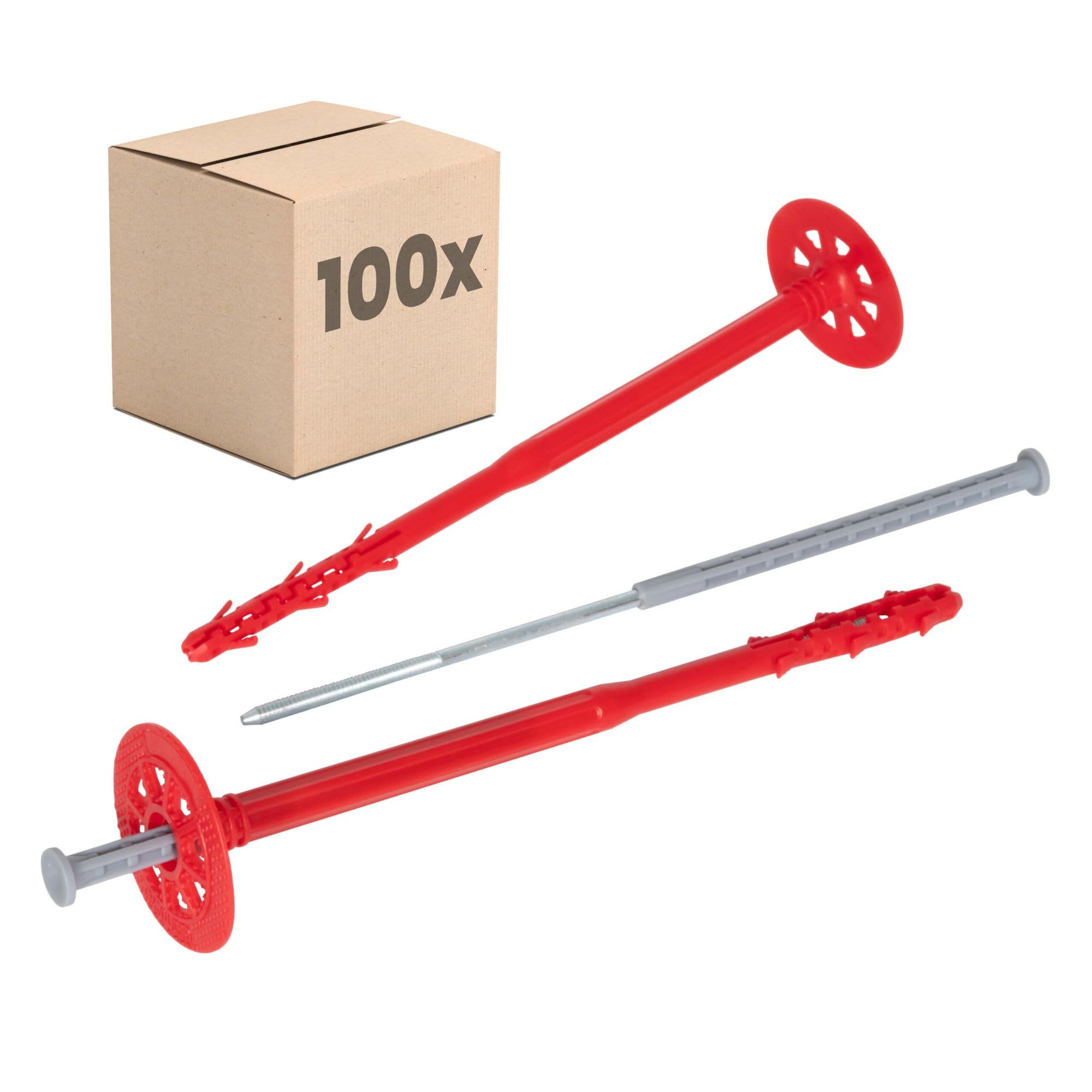 PROTEKTOR 100x Taco aislamiento, clavo acero Ø10 x 260mm plástico, acero | Taco de impacto certificado ETA con clavo para SATE, aislamiento de fachada, taco de fachada, taco de disco