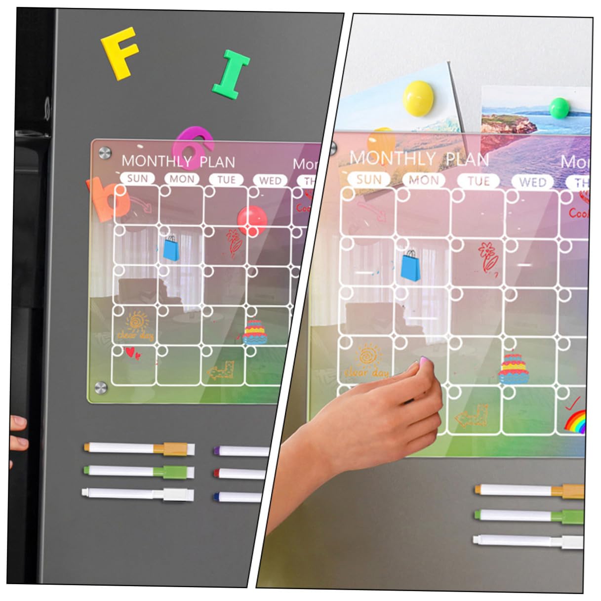 Angoily Acrylic Magnetic Dry Erase Board Set with Whiteboard Pens Weekly Planner for Kitchen Refrigerator Reusable Schedule Organizer And Memo Writing Board