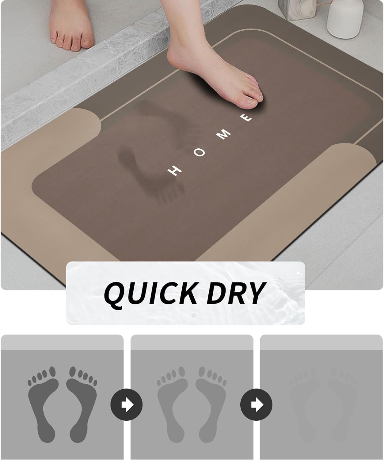 3PCS Absorbent Bath Mat Magic Rug Sets, Quick Drying Bath Mat Non-Slip Floor Rug Rubber Backed for Bathroom Kitchen Shower Sink (16.9''x23.6''+19.7''x23.6''+19.7''x31.9'', Brown)
