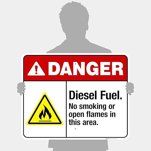 Miniatura 4 de Sigo Signs - Señal de peligro de combustible diésel, sin humo ni llamas abiertas en esta área, 24 x 30 pulgadas, aluminio 0.063 sin óxido,