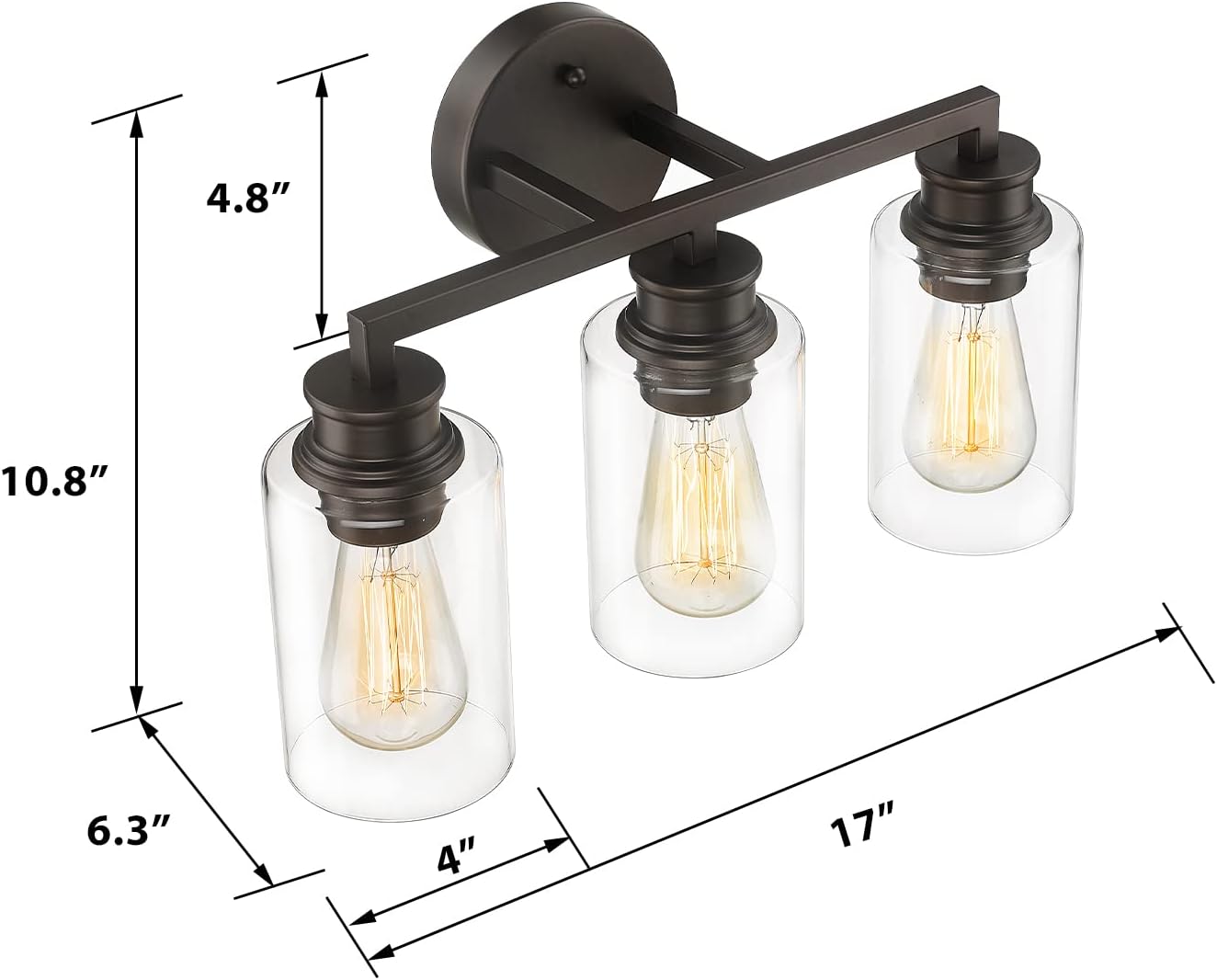 Emliviar 3-Light Oil Rubbed Bronze Vanity Light, Farmhouse Bronze Bathroom Light Fixture with Clear Glass Shade, YCE253B-3W ORB