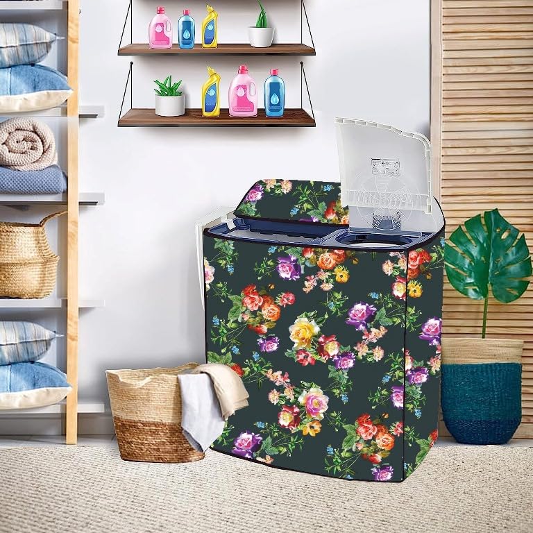 Image of PVC Printed Semi Automatic Washing Machine Cover Compatible For Samsung, Lg, Whirlpool 6Kg, 6.2Kg, 6.5Kg, 7Kg, 7.2Kg, 7.5Kg, 8kg, 8.5kg | Waterproof & Dustproof Cover, Dark Green.