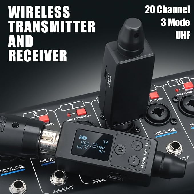 Transmisor y receptor inalámbrico UHF M1-2 con jack 6.3 mm negro miniatura 2