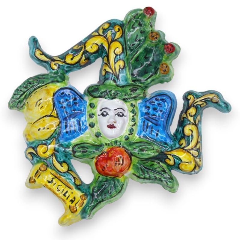 Trinacria en céramique Sicilienne artisanale fait main 20 cm vert
