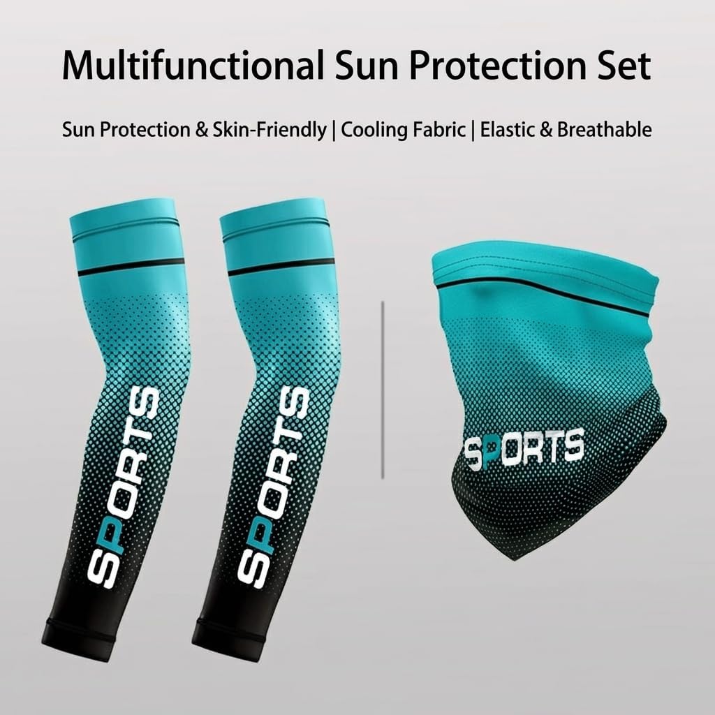 UPF50+ Ice Silk Sunscreen Arm Sleeves & Face Gaiter Set, Cooling UV Protection for Cycling Fishing Outdoor