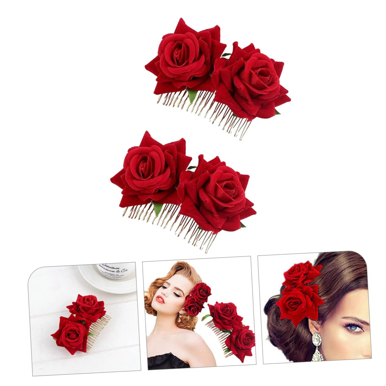 ABOOFAN 10stücke Braut Haarschmuck Mit Rosenblüten Dekorative Haarspangen Für Hochzeiten Partys Und Besondere Anlässe Rotes Design Für Brautfrisuren