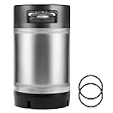 New 2.5 Gallon Ball Lock Keg - Stainless Steel Corny Keg Cornelius Keg with Dual Rubber Handles & Heavy-Duty Rubber Bottom - Portable Beer Keg Corny Kegs with 2 Keg Lid Gaskets - Ideal for Homebrewing