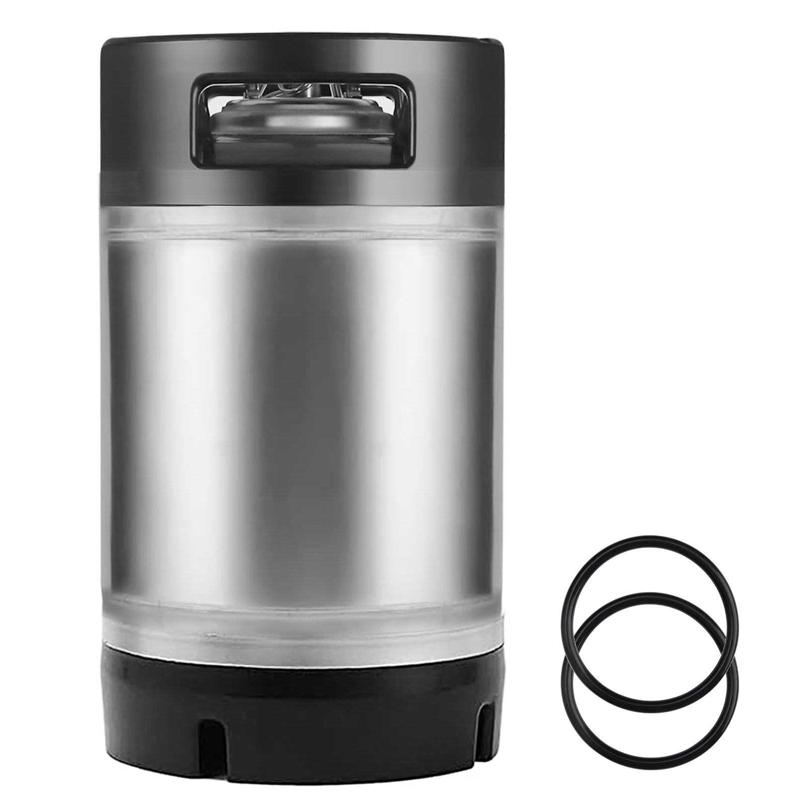 New 2.5 Gallon Ball Lock Keg - Stainless Steel Corny Keg Cornelius Keg with Dual Rubber Handles & Heavy-Duty Rubber Bottom - Portable Beer Keg Corny Kegs with 2 Keg Lid Gaskets - Ideal for Homebrewing