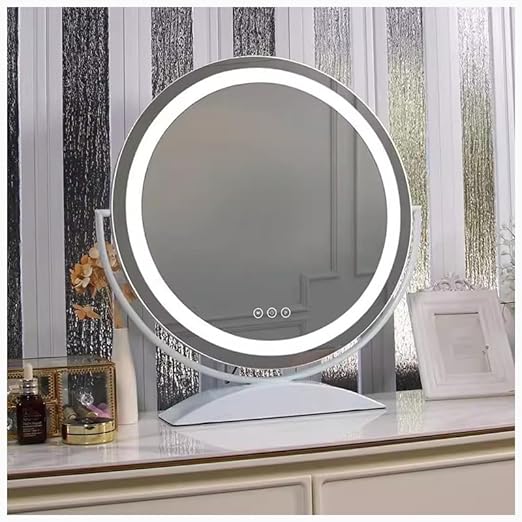 Yiustldd Desktop Vanity Illuminated Makeup Mirror, Adjustable Angle LED