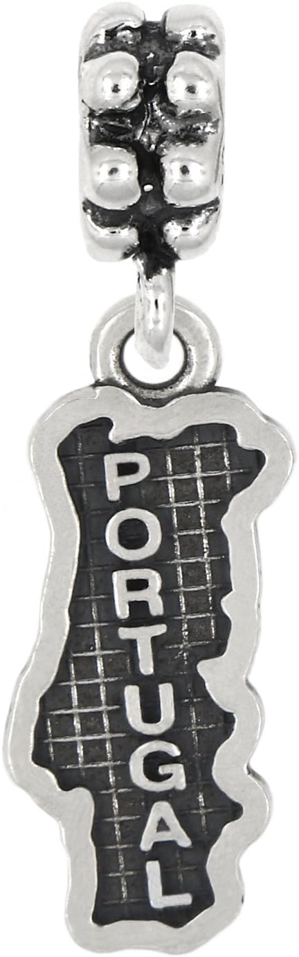 LGU Sterling Silver Oxidized Portugal Map Dangle Bead Charm