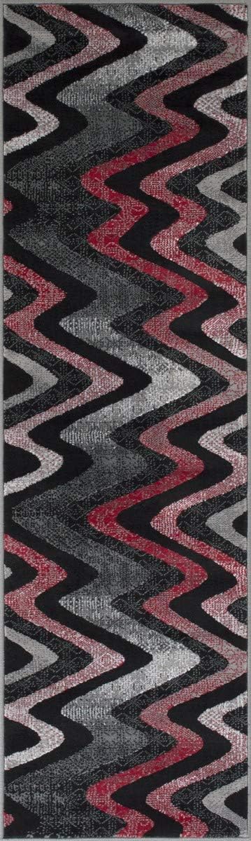 HR Lava/Grey/Silver/Black Abstract Runner Rug - Elevate Your Space with Modern Contemporary Zigzag/Wave Design, Stylish, and Durable Home Décor