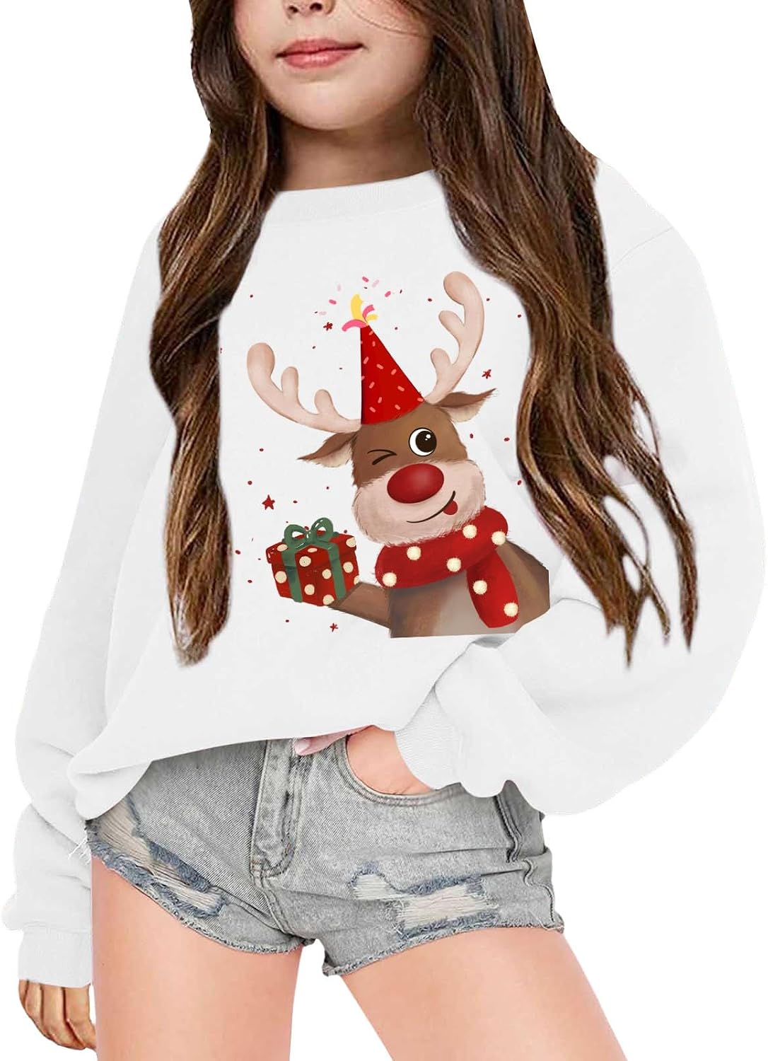 Sweatshirt Long Sleeve Christmas Graphic Crewneck Pullover Tops Unisex Youth Cute Comfy Clothes For Xmas Festive Holiday Wear