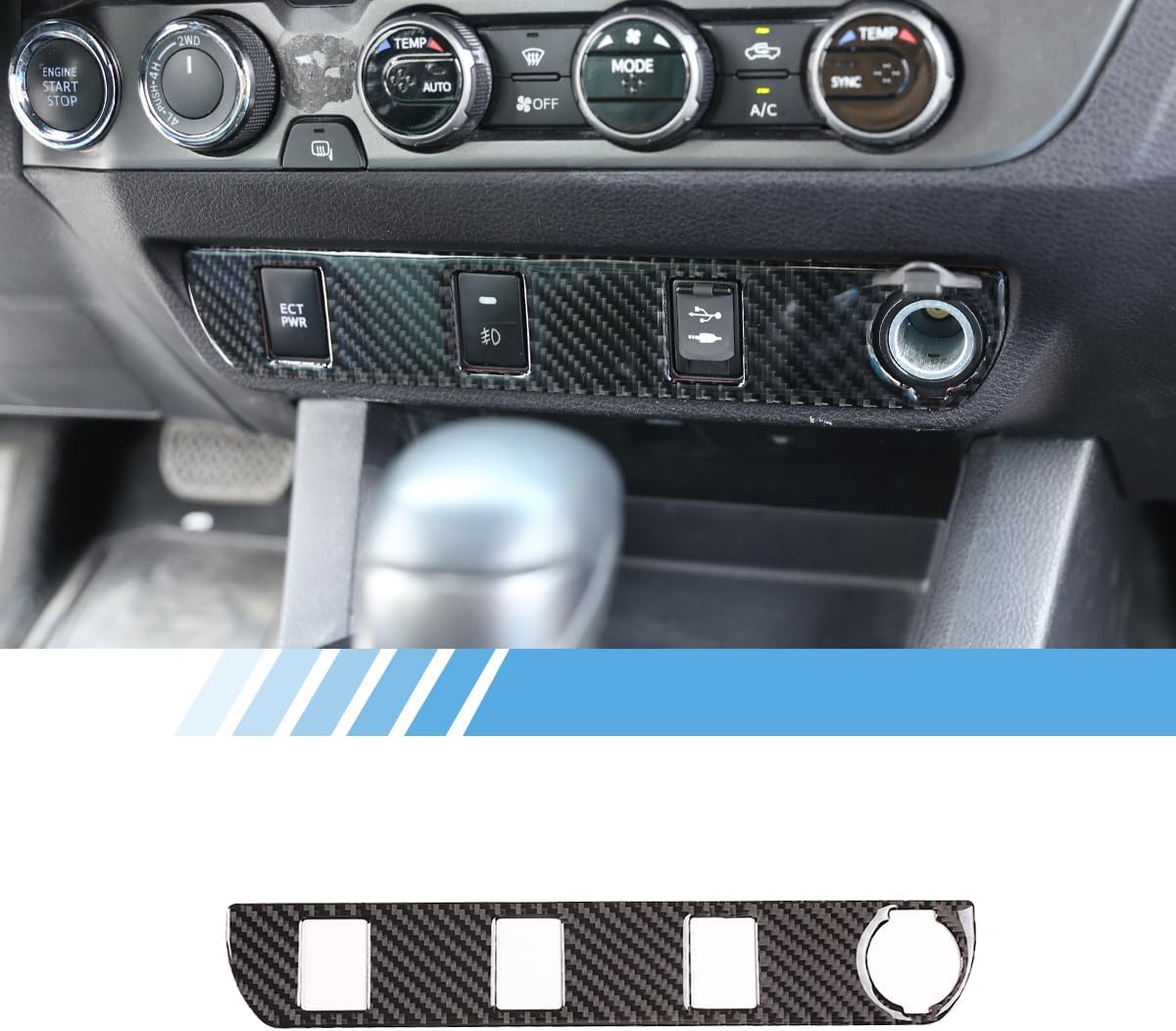 Car Center Console Cigarette Lighter Switch Button Sticker Real Soft Carbon Fiber Fit for Toyota Tacoma 2016-2020 Automobile Decoration Accessories (Cigarette Lighter Switch)