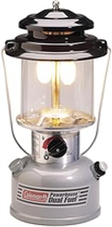 Powerhouse Dual Fuel Lantern Shines up to 800 Lumens 2-Mantle Lantern Uses Coleman Liquid Fuel or Gasoline with Adjustable Brightness Carry Handle Mantles & Funnel Included