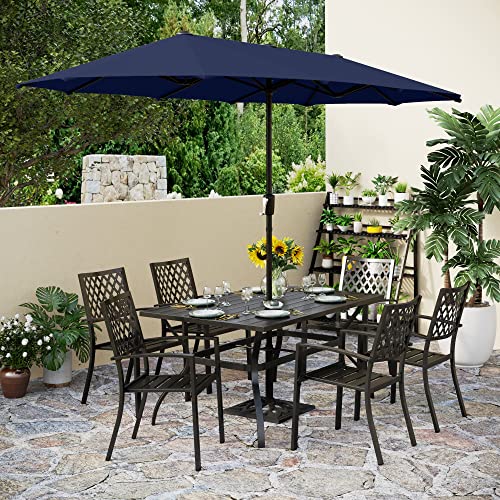Phi Villa 8 Piece Patio Outdoor Dining Set With 13Ft Double-Sided Patio Umbrella,Metal Outdoor Table Furniture Set With 6 Outdoor Stackable Chairs, 1 Rectangle Dining Table And 1 Large Umbrella #TOP7