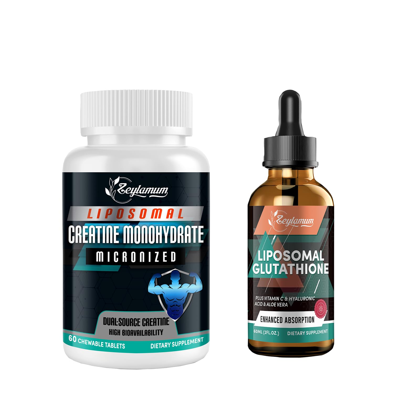 Amazon.com: Zeylamum Creatine Monohydrate Micronized 1 Pack - 60 Counts, Liposomal Glutathione Liquid Drops 1 Pack
