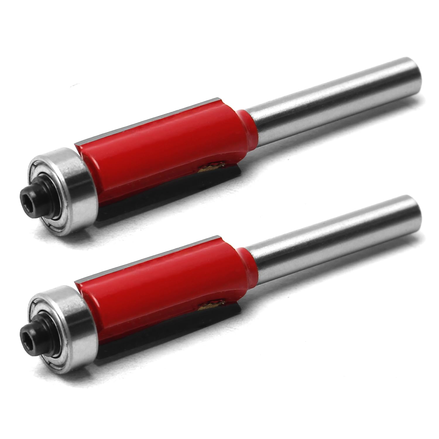Wenheww Flush Trim Router Bit, 1/4 Inch Shank x 1/2 Inch Cutting Diameter, Premium Carbide Flush Straight Cut Trim Router Bit for Woodworking Milling Cutter Tool, 2Pcs Red