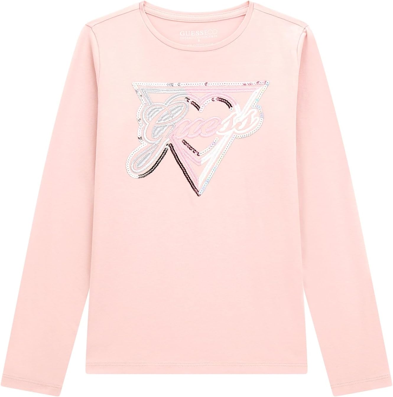 Guess Girls Eco Long Sleeve Embroidered Sequin Logo T-Shirt