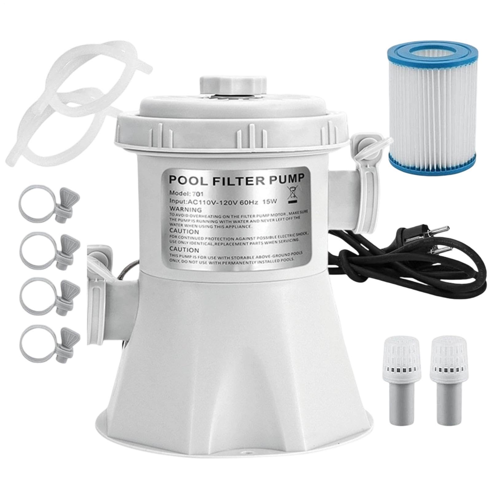 Pompa Filtro A Cartuccia Alta 1135 L/h Acqua Chiara Circolazione Potenziata | Set Pompa Filtro Piscina Da Giardino Per Cortile, Giardino, Villa, Resort, Campeggio, Corte, Tenuta, Terrazza, Deck