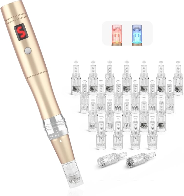 Beautlinks Elektromos Mikrodermabrázió Toll 0-2,5mm - LED Fénnyel, 6 Fokozattal, Bőrfiatalító, Ránctalanító, Pattanáskezelő (24 Tűpatronnal)